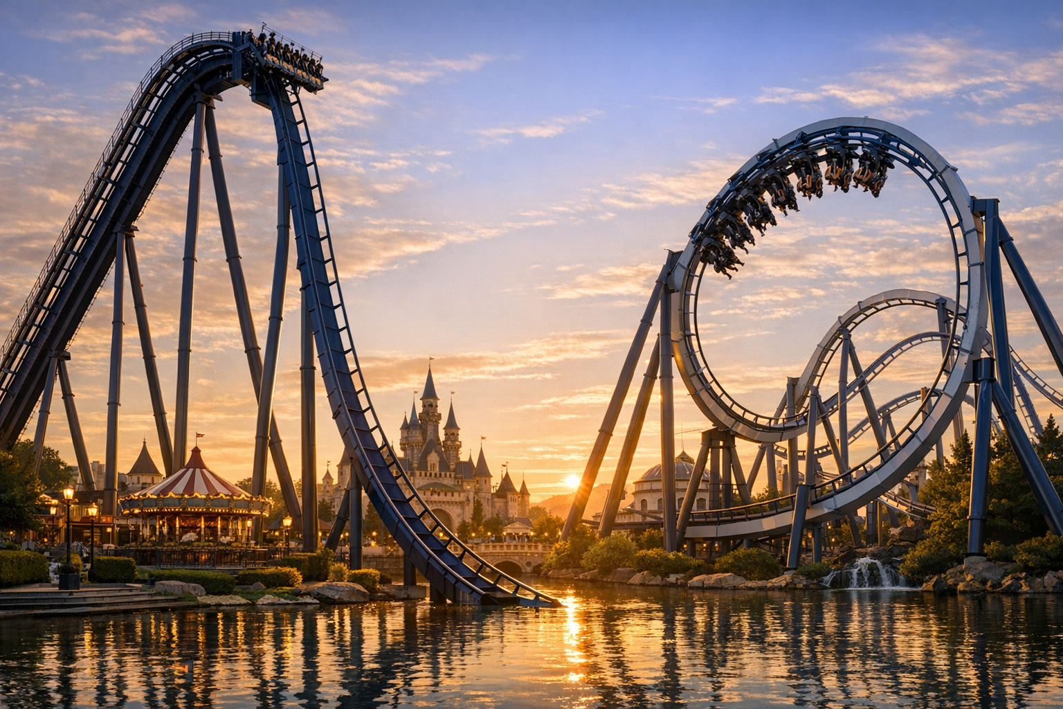 Imagen editorial de viajes grupales a parques temáticos